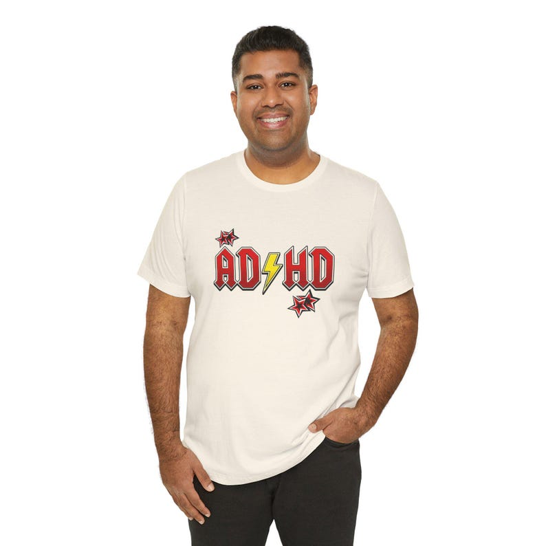 ADHD Shirt, Retro Hard Rock Parody Tee, ADHD Awareness Month Gift, Neurodivergent Lightning Bolt Classic Rock Unisex T-Shirt image 10