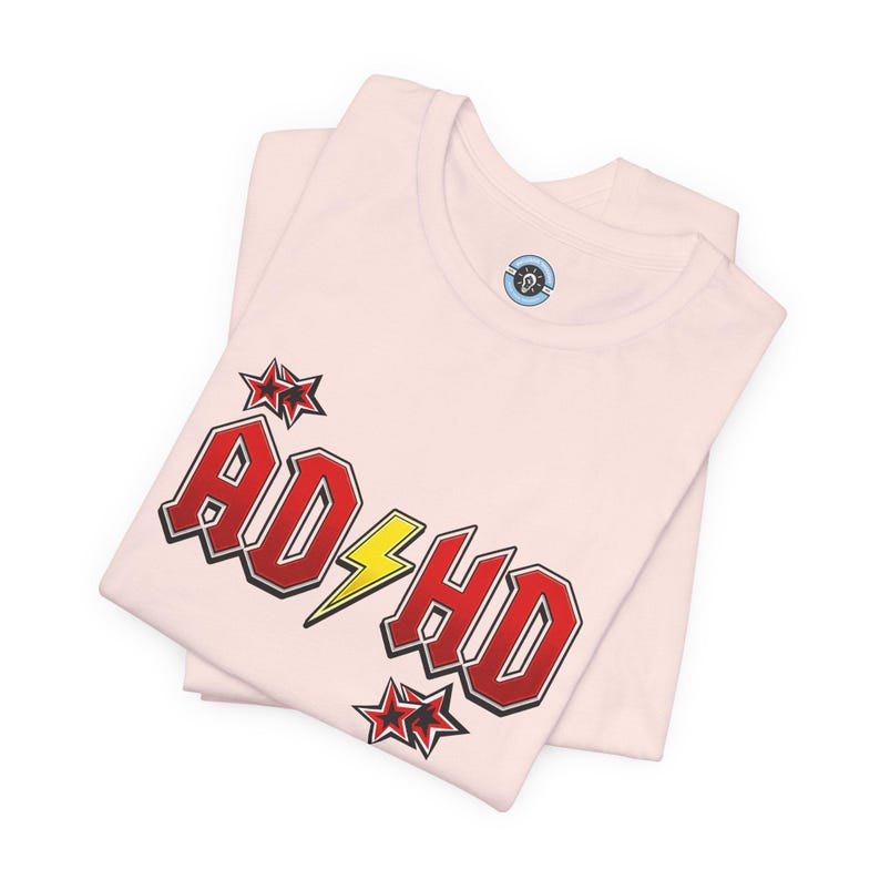 ADHD Shirt, Retro Hard Rock Parody Tee, ADHD Awareness Month Gift, Neurodivergent Lightning Bolt Classic Rock Unisex T-Shirt image 17