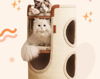 Two-Level Cat House: Modern Cat Bed with Scratching Board