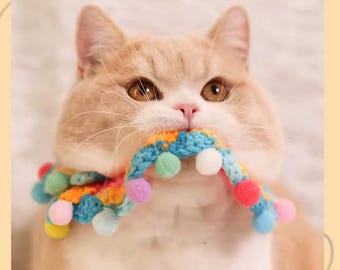 Crochet Cat Collar: Love Flower, Adjustable Knit Pet Necklace