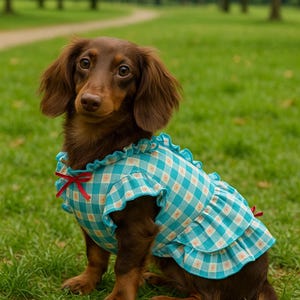 Pinstripe Ruffle Dog Dress: Blue or Pink Cotton Blend