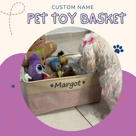 Custom Linen Pet Toy Basket: Personalized Dog/cat Gift