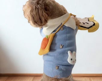 Knitted Pet Sweater: Blue Rabbit Jumper for Cats and Dogs