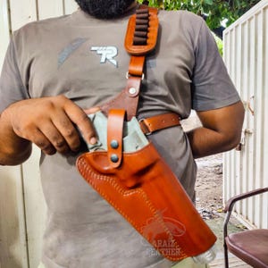 Ruger Super Redhawk 2.5" Alaskan Leather Chest Holster with Bullet Loops in Alaskan Style, Custom Fit for Hunting and Outdoor Use