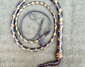Rindsleder Bullwhip Schwarz und Hellbraun, 3 ft bis 14 ft Bullwhip in Profiqualität