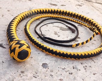 Black & Gold Paracord Bullwhip – Hand-Braided Nylon Whip, 4ft to 12ft Professional Bullwhip