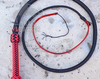 Handmade Red and Black Paracord Bullwhip | 4ft–12ft Nylon Whip for Target Cracking, Training & Outdoor Sports | Durable Hand-Braided Whip