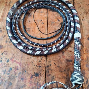 Kangaroo Hide Leather Bullwhip – Multi Color, 4ft to 12ft, 12/16 Plait
