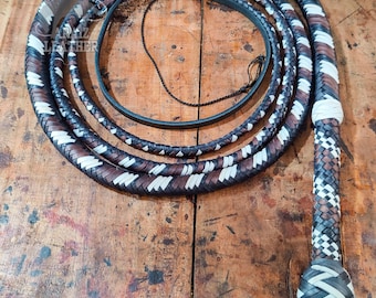 Kangaroo Hide Leather Bullwhip – Multi Color, 4ft to 12ft, 12/16 Plait