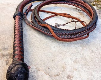 Handmade Brown and Black Paracord Bullwhip | 4ft–12ft Nylon Whip for Target Cracking, Training & Outdoor Sports | Durable Hand-Braided Whip