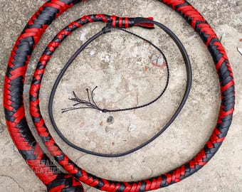 Cowhide Leather Snake Whip – Black & Red Shot Loaded Professional Whip, 3ft to 14ft
