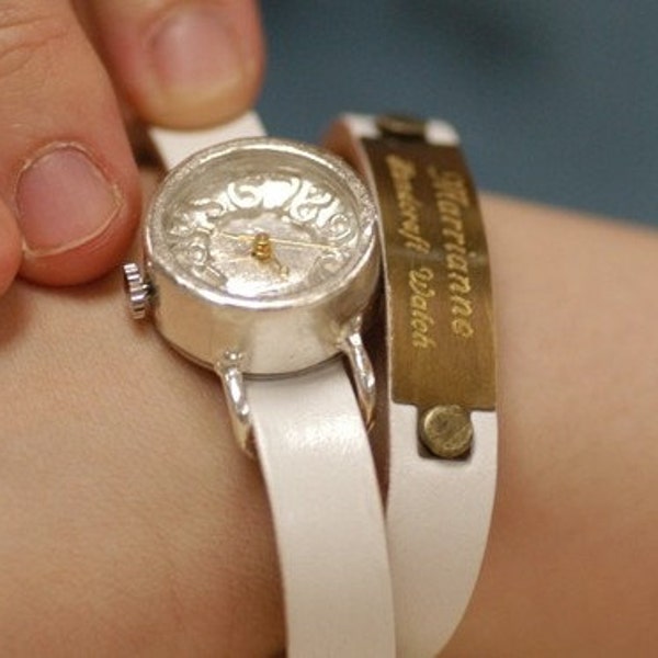 steampunk bracelet type SILVER W/B TWINLADY with nameplate handmade watchs
