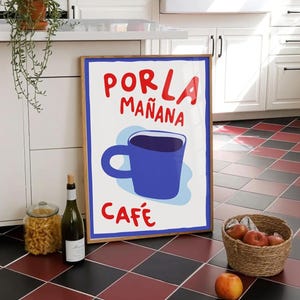 Por La Mañana Café Wall Art, Citazione stampabile sul caffè spagnolo alla moda, Poster decorativo per la cucina, Elegante decorazione per appartamento, Download digitale