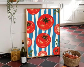 Rustic Tomato Summer Wall Art, Vintage Garden Kitchen Poster, Farmhouse Vegetable Printable, Mediterranean Print, Digital Print PNG