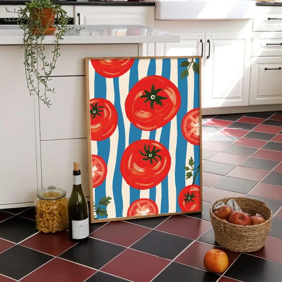 Rustic Tomato Summer Wall Art, Vintage Garden Kitchen Poster, Farmhouse Vegetable Printable, Mediterranean Print, Digital Print PNG