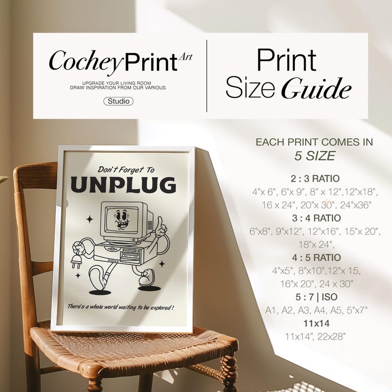 Unplug Print Retro Computer Illustration Wall Art, Vintage Tech ...