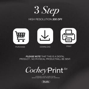 May include: A graphic with the text "3 Step" and icons for purchase, download, and print. The image also includes the text "High Resolution 300 DPI" and "CocheyPrint Art" with the tagline "Upgrade your living room".