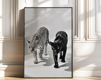 Schwarzweißer Leopard Monochrome Wandkunst PNG, Moderne Mode Leopard Luxus Tier druckbare, moderne Glam Dschungel Dekor digitaler Download