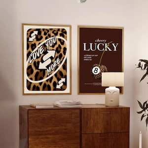 Leopard Wall Art Set of 2, Trendy 8 Ball Poster, Bedroom Wall Decor Digital Download, Aesthetic Art Playing Cards, Positive Quotes