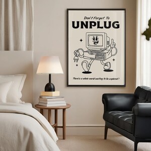 Unplug Print Retro Computer Illustration Wall Art, Vintage Tech ...