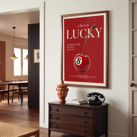 Red 8 Ball Pool Cherry Retro Wall Art - Vintage Billiards Print - Rockabilly Aesthetic Decor - Y2K apartment decor Digital Download