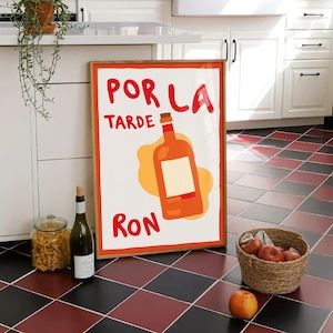 Por La Tarde Ron Wall Art, Poster colorato con citazione del rum spagnolo, stile di design trendy per appartamenti, download digitale estetico per la decorazione dell'appartamento