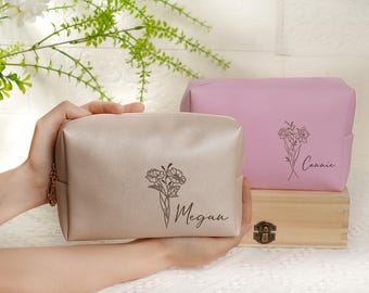 Personalized Bridesmaid Makeup Bag: Engraved PU Leather Toiletry Bag