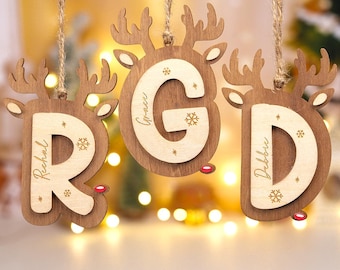 Personalied Reindeer Letter Ornaments，Engraved Christmas Stocking Name Tags,2025 Family Holiday Keepsake