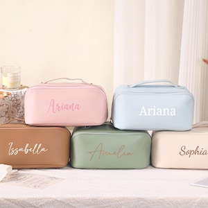 Personalized Embroidered Makeup Bag, Bridesmaid Proposal Gift, Leather Cosmetic Pouch, Wedding Party Gift for Women