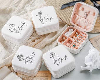 Portagioielli da viaggio con nome - Design floreale per nascita, portagioielli personalizzato per damigelle d'onore