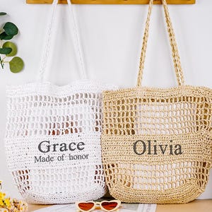 Personalized Bridesmaid Beach Bag,Custom Raffia Tote with Name,Summer Gift for Her,Embroidered Girls Trip Bag,Bachelorette Party Favor