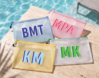 Borsa da piscina con monogramma Shadow, pochette da spiaggia impermeabile personalizzata, bomboniera per addio al nubilato