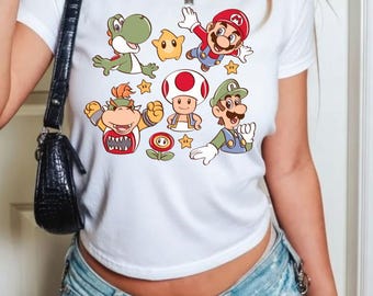 Retro Super Mario Baby Tee, Super Mario Matching Tee, Mario and Friends Shirt, Super Mario Birthday Tee, Mario Family Shirt, Princess Peach