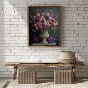 Impresión de arte mural con jarrón floral vintage / Póster de bodegón con ramo de flores romántico para decoración del hogar / Descarga digital 117