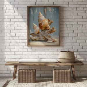 Printable Shells on Driftwood Still Life Wall Art - Vintage Coastal Art, Desaturated Hues, Rustic Beach Cottage Decor, Digital Download 33