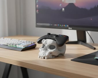 Skull Game Controller Stand 3D Printable STL | Gothic Gamer Desk Decor | Controller Holder