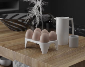 Plik STL do stojaka na jajka | Minimalistyczny organizer na jajka | Ekspozycja na blacie kuchennym | Stojak na 6 jajek