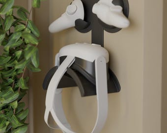 3D-utskrivbart väggfäste för Meta Quest | Hållare för VR-headset och handkontroll (STL-fil)