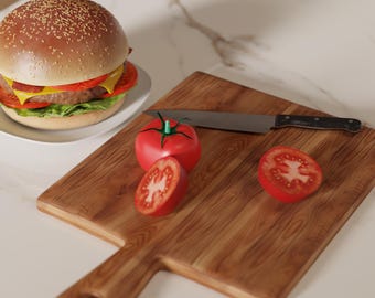 Archivo STL de tabla de cortar imprimible en 3D: Tabla de cortar de cocina con mango (descarga digital)
