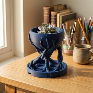 Fichier STL de jardinière de racines d'arbre en spirale | Impression 3D de succulentes plantes | Porte-plante à racines torsadées | Cadeau déco de bureau
