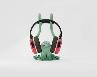 Stojak na słuchawki Bulbasaur | Dekoracja biurka z nadrukiem 3D Pokemon | Prezent dla gracza | Uchwyt na słuchawki | Zestaw do gier