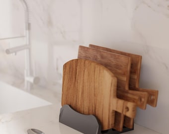 Soporte para tabla de cortar imprimible en 3D: Organizador de cocina moderno (descarga digital)