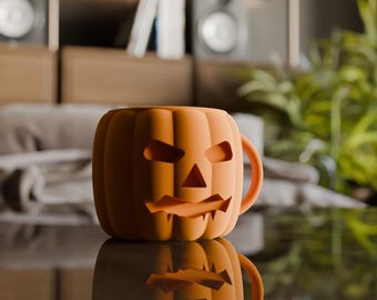 3D Printable Halloween Pumpkin Mug – Jack O’Lantern Coffee Cup STL File