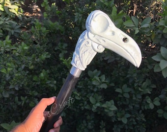 Handmade Wooden Raven Head Walking Cane: Gothic Costume Prop