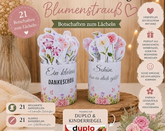 Duplo / Kinderriegel Blumenstrauß Kleinigkeit Mitbringsel Kleines Dankeschön Happy Birthday Schön, dass es dich gibt! Duplo Banderolen