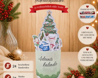 Duplo / Kinderriegel mini Adventskalender 24 Mini Du bist...weihnachtlich süße Texte mit Einleger als Weihnachtsbaum und Druckvorlage Box