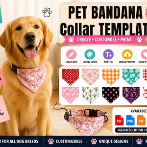 犬用首輪テンプレート、Canva編集可能なペット用首輪パターン、6サイズ