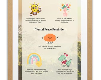 Salud mental Alivio del estrés Póster Paz/descanso Afirmaciones positivas Impresión DIGITAL Arte de bienestar Regalo de amor propio/cuidado Terapia Consejero