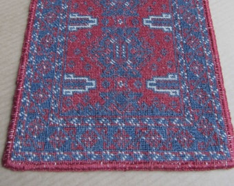 Dollhouse miniature rug hand embroidery - very fine 6&quot; x 3 1/2&quot;