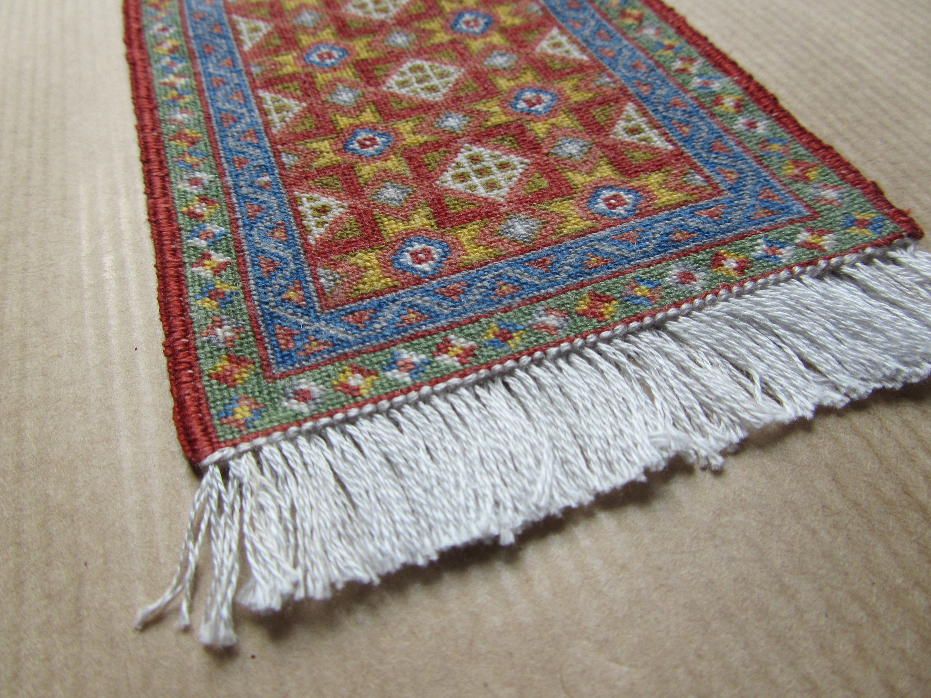 Dollhouse miniature rug hand embroided - very fine 5" x 3"